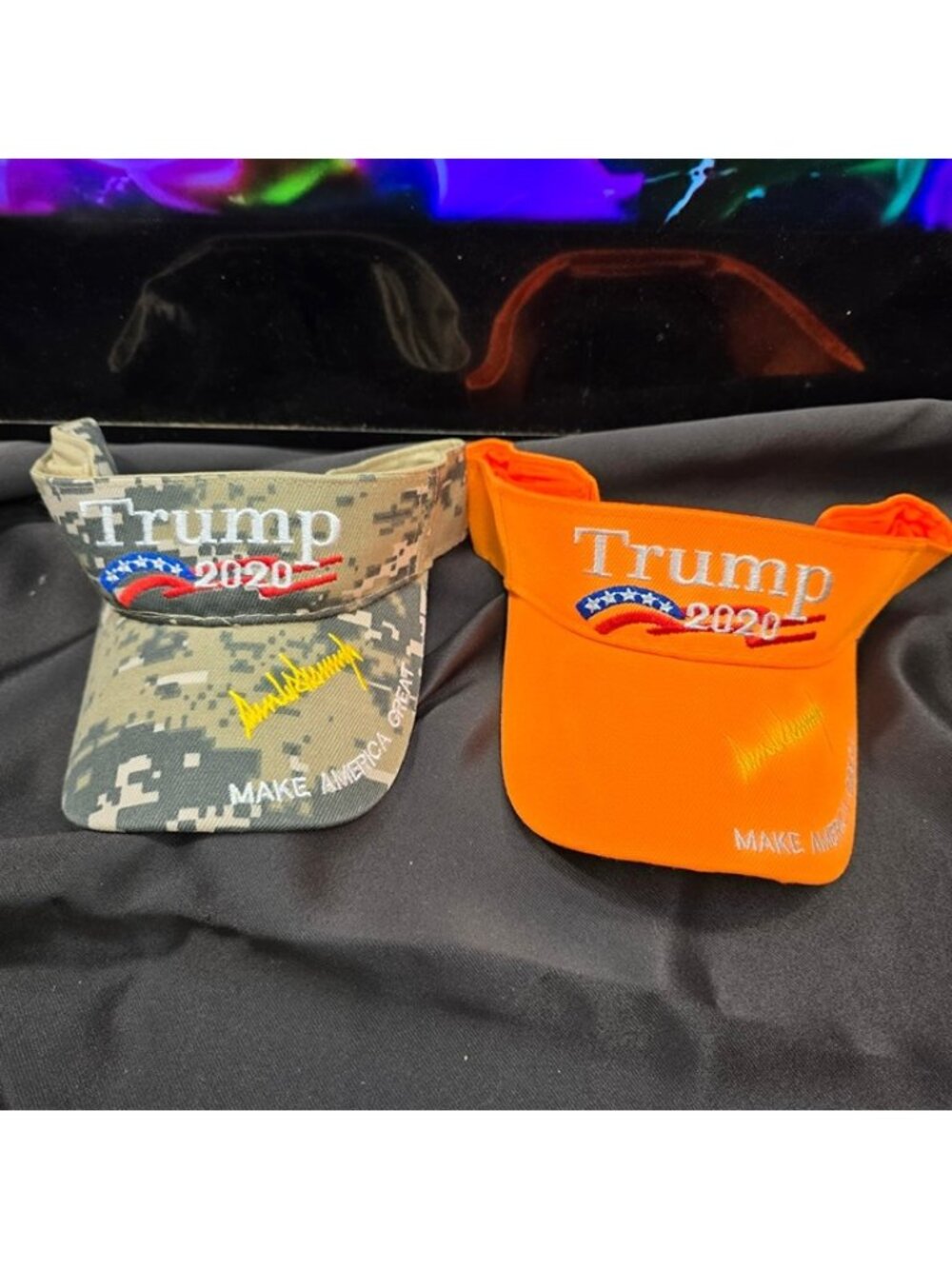 Lot of 2 Trump 2020 Make America Great Again Sun Visors - Camo & Orange